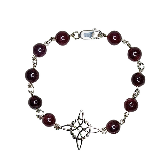 Pulsera con Nudo de Bruja y Granates "Fuerza"