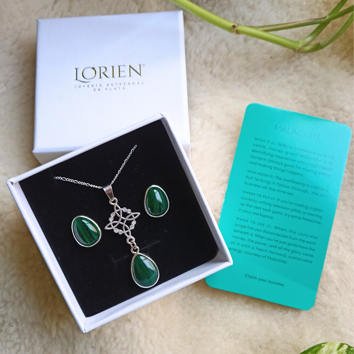 Juego Nudo de Bruja "GreenJoy" en Plata 925 y Malaquita