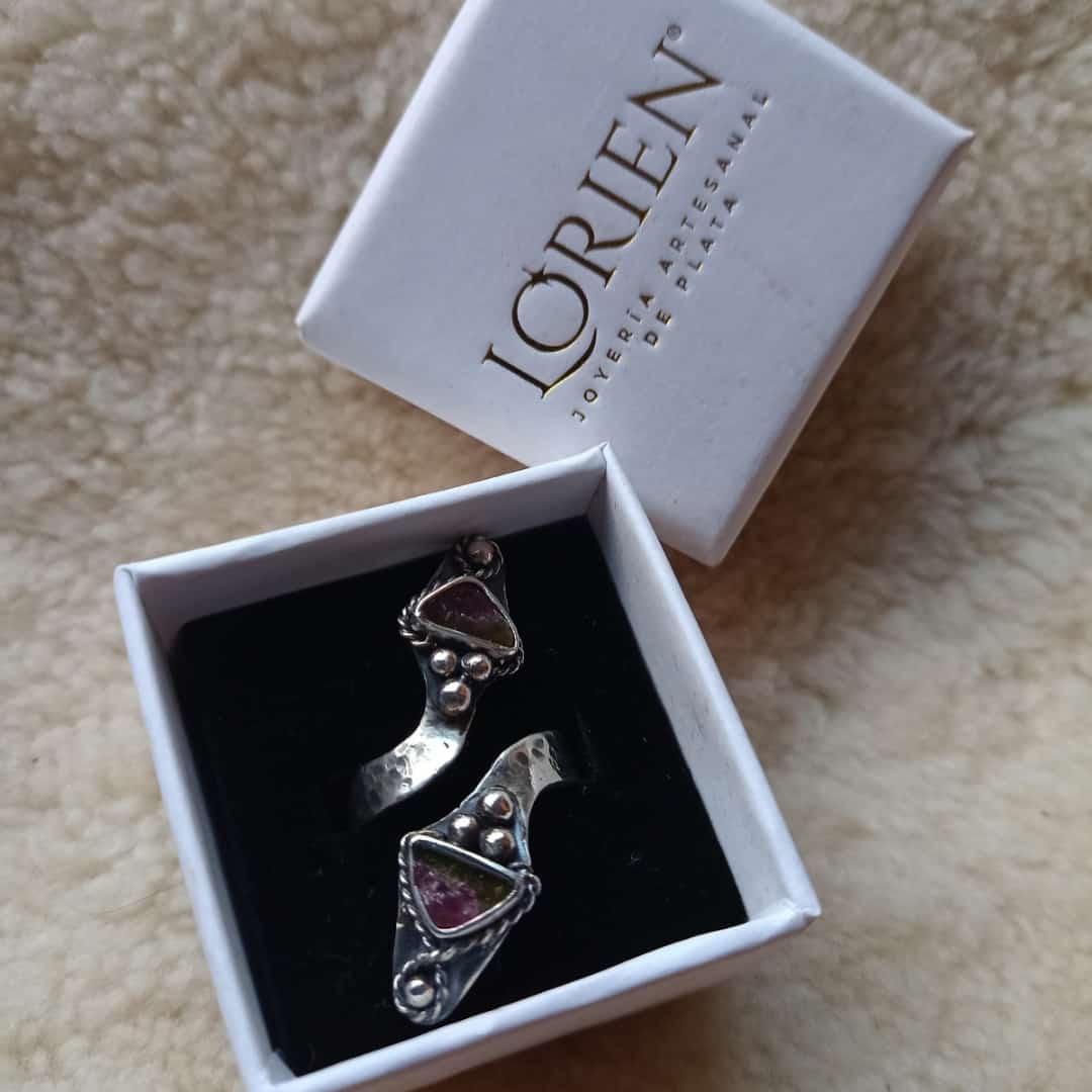 Anillo ajustable "Tribal Godess" plata 925 con Turmalina Sandía