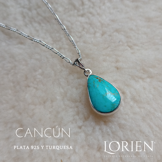 "Cancun" necklace made of silver and genuine turquoise