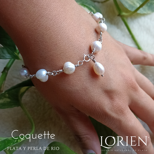 Pulsera Coquette de plata 925 y perla de río