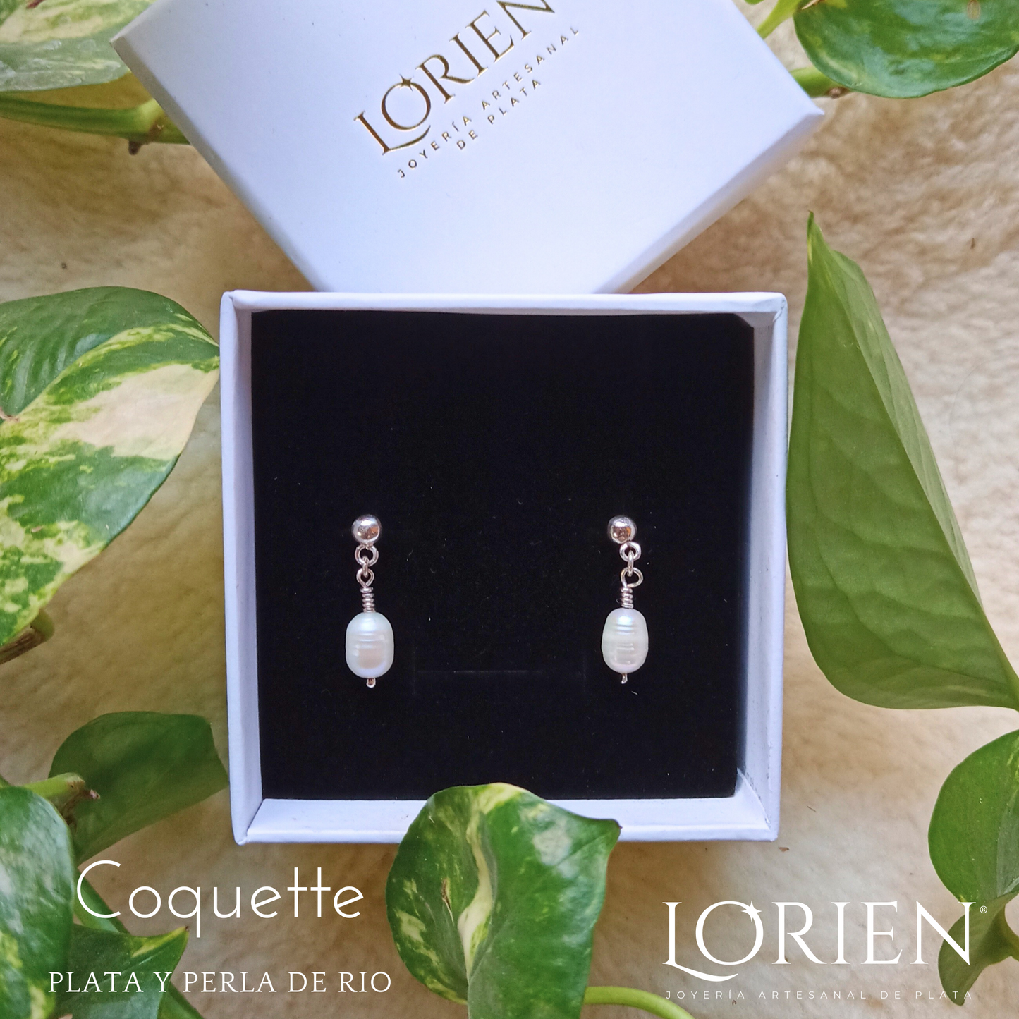 Aretes "Coquette" de plata 925 y Perla de río