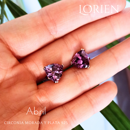 Aretes "Abril" de circonia morada y plata 925