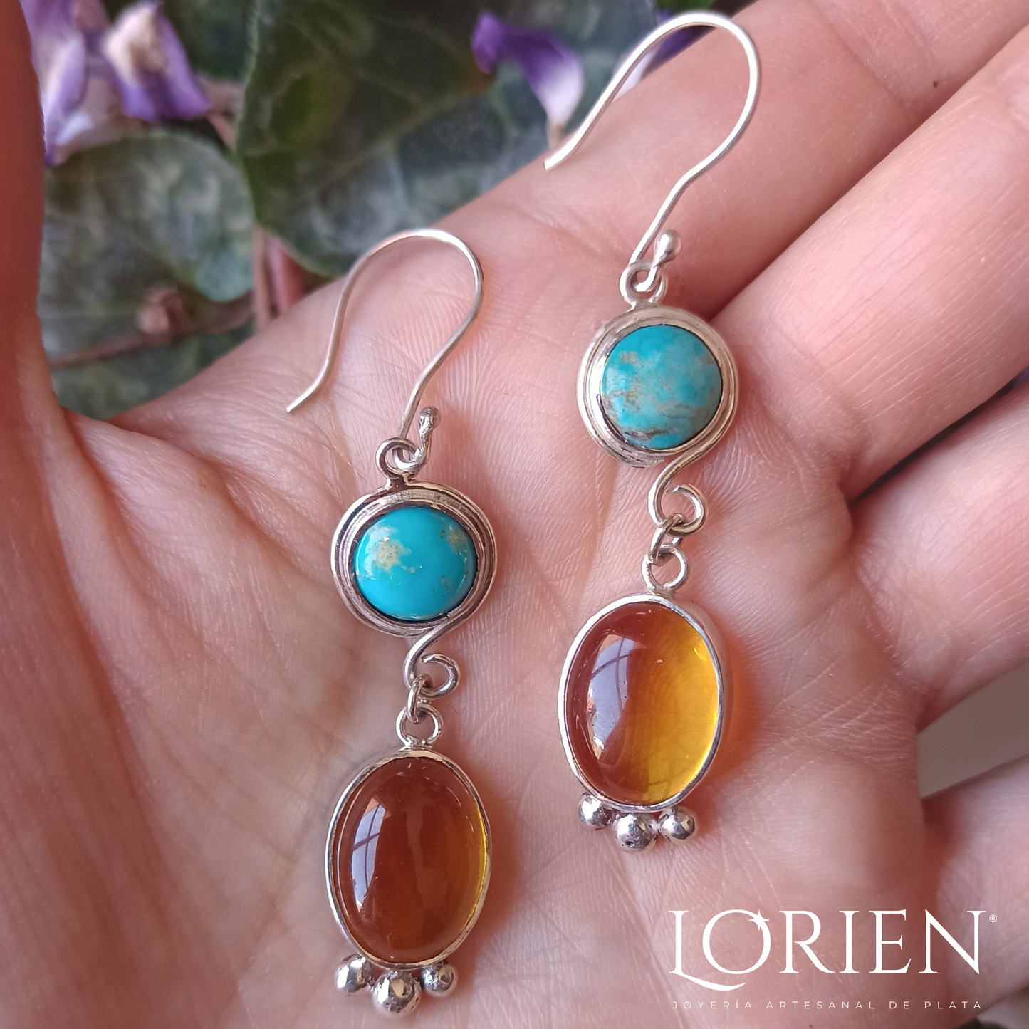 Aretes "Solsticio" de Turquesa y Citrino sobre plata 925