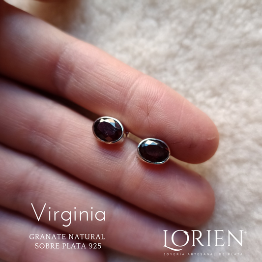 Aretes Broquel "Virginia" de plata 925 con granates facetados de alta calidad